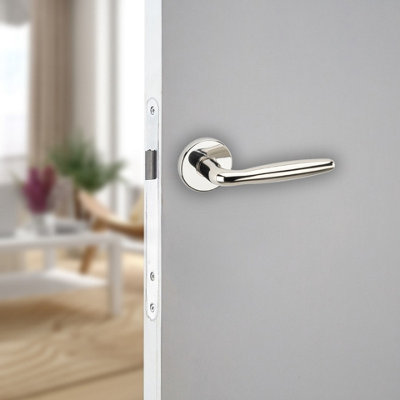URBNLIVING 107mm Length Rouen Metal & Polished Nickel Rose Lever Latch Door Handles Set