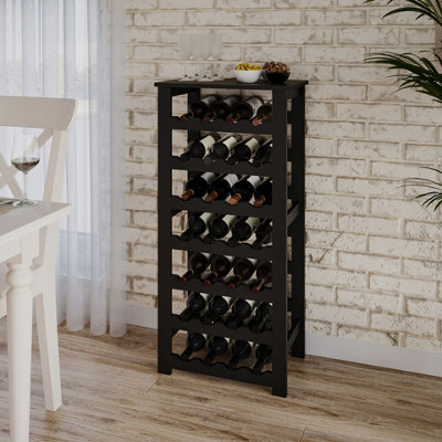 URBNLIVING 108cm Height 7-Tier Black Wine Rack Freestanding Holds 28 Bottles Home Bar Stand