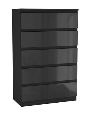 URBNLIVING 109cm Tall 5 Drawer High Gloss Bedside Chest of Drawers with ...