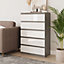 URBNLIVING 109cm Tall 5 Drawer High Gloss Bedside Chest of Drawers with Smooth Metal Runner Grey & White