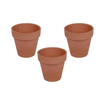 URBNLIVING 10cm Depth 3 Pcs Terracotta Plant Medium Pots with Drainage Hole Garden Flowers Classic Design