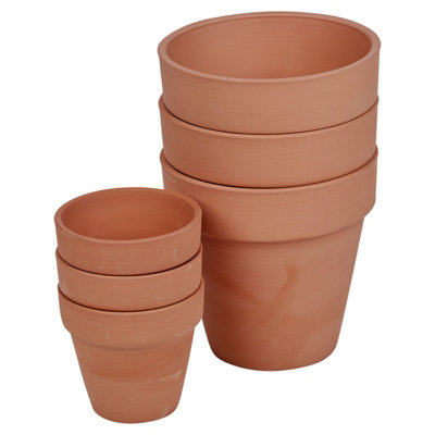 URBNLIVING 10cm Depth 6 Pcs Terracotta Plant Medium Pots with Drainage Hole Garden Flowers Classic Design