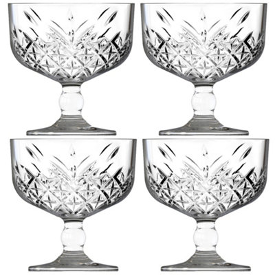 Set Of 4 Glass Dessert Bowls 10 Oz - Assorted Color Footed Cups For Ice Cream, Sundaes, Snacks, Candy