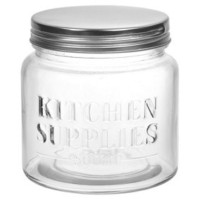 URBNLIVING 10cm Height 500ml Smooth Glass Storage Jars Food Kitchen Containers With Metal Screw Lids Set