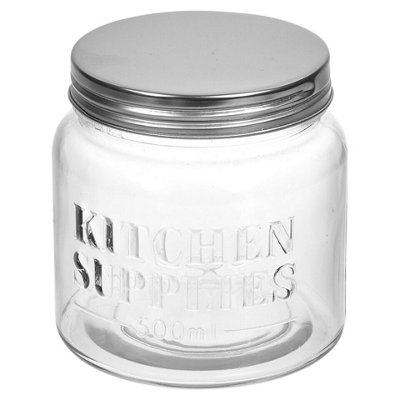 URBNLIVING 10cm Height 500ml Smooth Glass Storage Jars Food Kitchen Containers With Metal Screw Lids Set