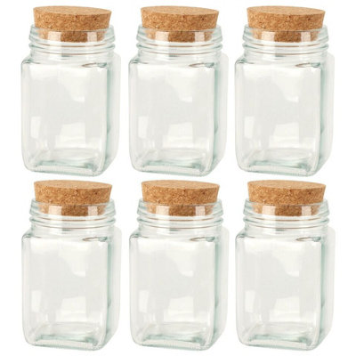 URBNLIVING 10cm Height 6pcs 250ml Square Glass Storage Preserve Pots Jars Containers Cork Lids