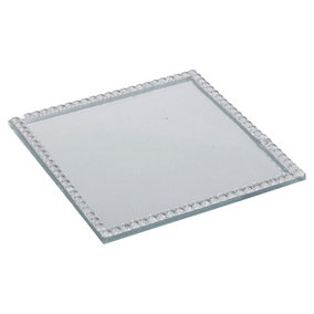 URBNLIVING 10cm Square Glass Mirror Coaster Plate Cup Table Decoration Bead Edged Sparkle