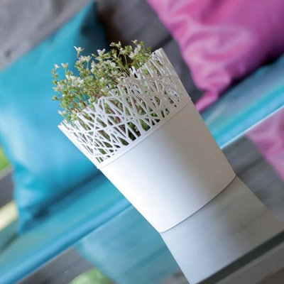 URBNLIVING 11.3cm Width Plastic Flower Plant Garden Indoor Outdoor Herb Planter Pots Modern White Small