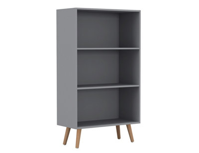 URBNLIVING 110cm Height 3 Tier Grey Bookcase Storage Cabinet Scandinavian Style Beech Legs Dining Room Display Unit