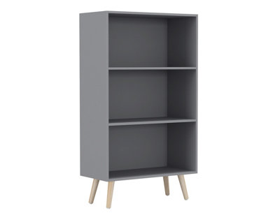URBNLIVING 110cm Height 3 Tier Grey Bookcase Storage Cabinet Scandinavian Style Pine Legs Dining Room Display Unit