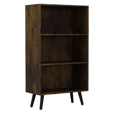 URBNLIVING 110cm Height 3 Tier Rustic Brown Bookcase Storage Cabinet Scandinavian Style Black Legs Room Display Unit