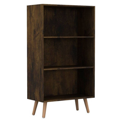 URBNLIVING 110cm Height 3 Tier Rustic Brown Bookcase Storage Cabinet Scandinavian Style Pine Legs Room Display Unit