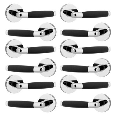 URBNLIVING 110mm Length 12 Pcs Cambridge Metal & Polished Nickel Rose Lever Latch Door Handles Set