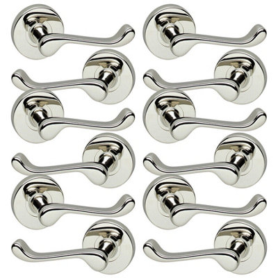 URBNLIVING 110mm Length 12 Pcs Scroll Metal & Polished Nickel Lever Latch Door Handles Set