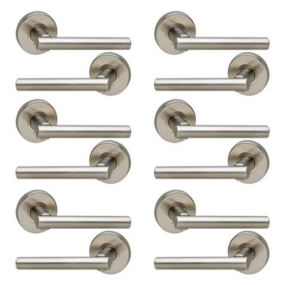 URBNLIVING 110mm Length 12 Pcs T Metal & Satin Nickel Lever Rose Latch Door Handles Set