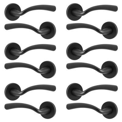 URBNLIVING 110mm Length 12 Pcs Winchester Metal & Black Rose Lever Latch Door Handles Set