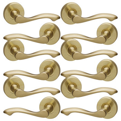 URBNLIVING 110mm Length 12Pcs Seine Metal & Satin Brass Lever Latch Door Handles Set