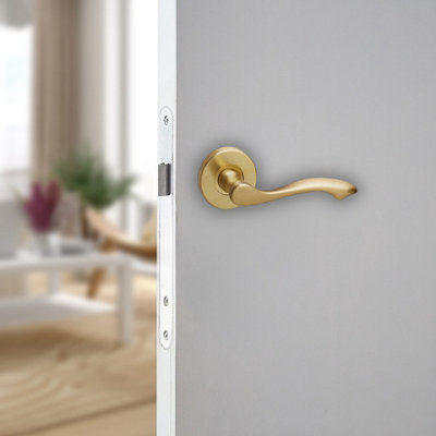 URBNLIVING 110mm Length 2 Pcs Seine Metal & Satin Brass Lever Latch Door Handles Set