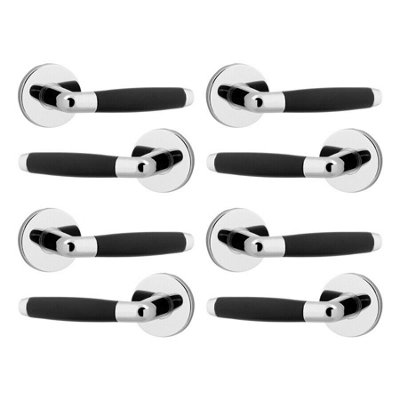 URBNLIVING 110mm Length 8 Pcs Cambridge Metal & Polished Nickel Rose Lever Latch Door Handles Set