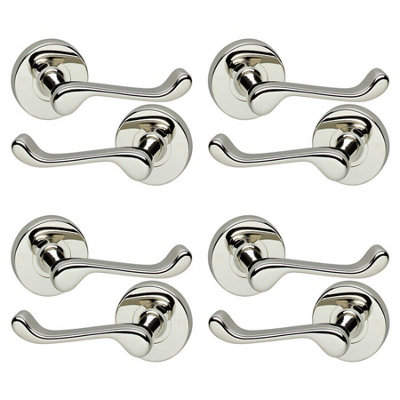 URBNLIVING 110mm Length 8 Pcs Scroll Metal & Polished Nickel Lever Latch Door Handles Set