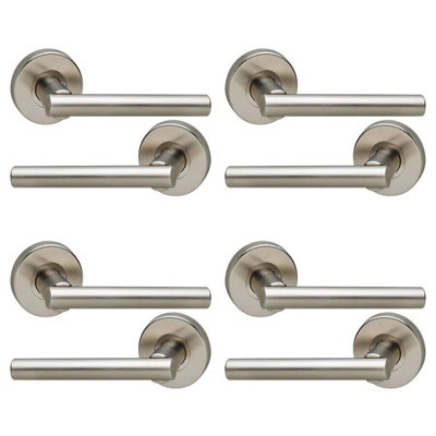 URBNLIVING 110mm Length 8 Pcs T Metal & Satin Nickel Lever Latch Door Handles Set