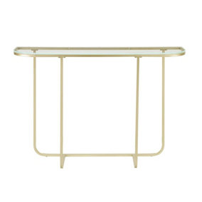 URBNLIVING 112 cm width 76cm Height with Glass Top and Golden Leg Entry Console Side Sofa Accent Table