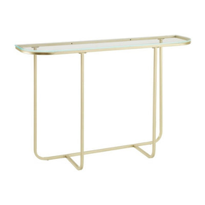 URBNLIVING 112 cm width 76cm Height with Glass Top and Golden Leg Entry Console Side Sofa Accent Table