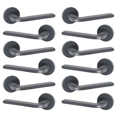 URBNLIVING 112mm Length 12 Pcs Gloucester Metal & Grey Lever Latch Door Handles Set