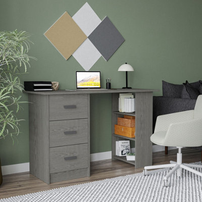 URBNLIVING 115cm Width Large Computer Desk Office Makeup Vanity Dressing Grey Table Bedroom Drawers Shelves