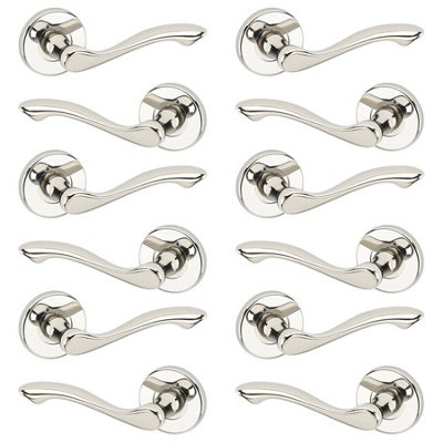 URBNLIVING 115mm Length 12 Pcs Kensington Metal & Polished Nickel Rose Lever Latch Door Handle Set