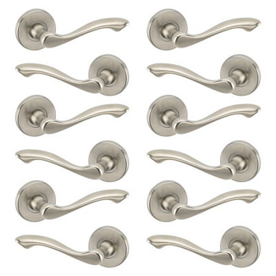 URBNLIVING 115mm Length 12 Pcs Kensington Metal & Satin Nickel Rose Lever Latch Door Handle Set