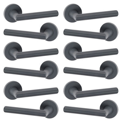 URBNLIVING 115mm Length 12 Pcs Salisbury Metal & Grey Lever Latch Door Handles Set