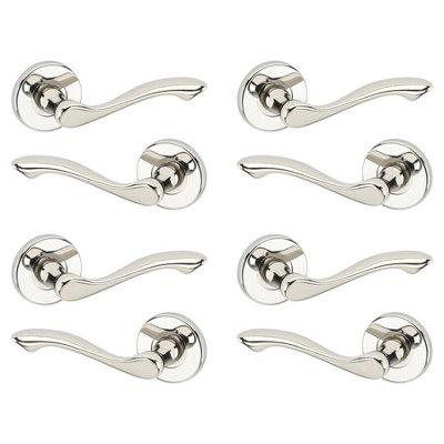 URBNLIVING 115mm Length 8 Pcs Kensington Metal & Polished Nickel Rose Lever Latch Door Handle Set