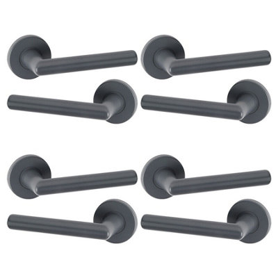 URBNLIVING 115mm Length 8 Pcs Salisbury Metal & Grey Rose Lever Latch Door Handles Set