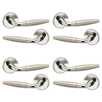 URBNLIVING 115mm Length 8Pcs Montpelier Metal Polished & Satin Nickel Lever Latch Door Handles Set