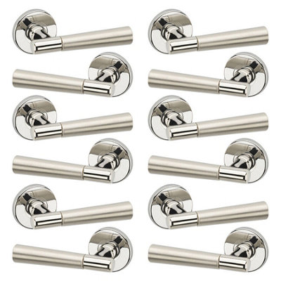 URBNLIVING 116mm Length 12 Pcs Lille Metal Polished & Satin Nickel Rose Lever Latch Door Handles Set