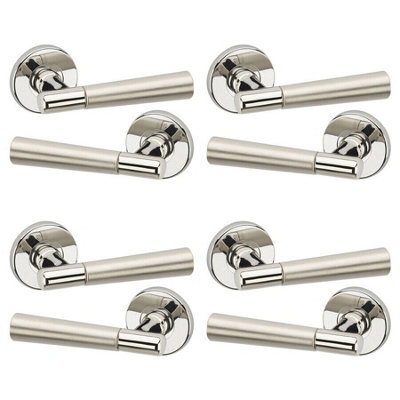 URBNLIVING 116mm Length 8 Pcs Lille Metal Polished & Satin Nickel Lever Latch Door Handles Set