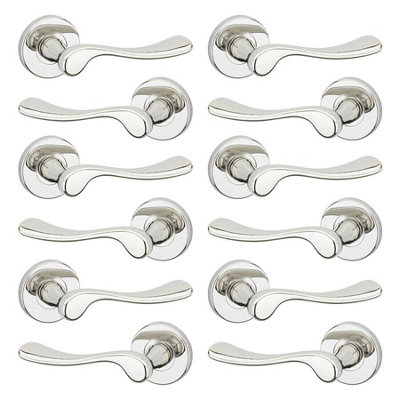 URBNLIVING 118mm Length 12 Pcs Berkshire Metal & Polished Nickel Rose Lever Latch Door Handle Set