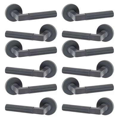 URBNLIVING 118mm Length 12 Pcs Windsor Metal & Slate Grey Rose Lever Latch Door Handles Set