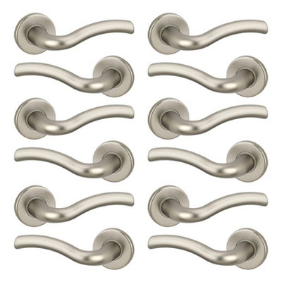 URBNLIVING 118mm Length 12Pcs Algrave Metal & Satin Nickel Lever Latch Door Handle Set