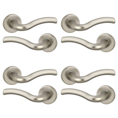 URBNLIVING 118mm Length 8 Pcs Algrave Metal & Satin Nickel Lever Latch Door Handle Set