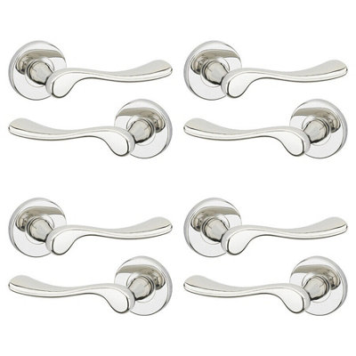 URBNLIVING 118mm Length 8 Pcs Berkshire Metal & Polished Nickel Rose Lever Latch Door Handle Set
