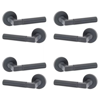 URBNLIVING 118mm Length 8 Pcs Windsor Metal & Slate Grey Lever Latch Door Handles Set