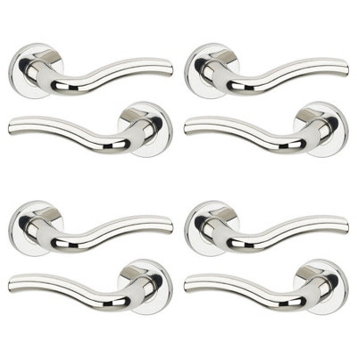 URBNLIVING 118mm Length 8Pcs Algrave Metal & Polished Nickel Lever Latch Door Handle Set