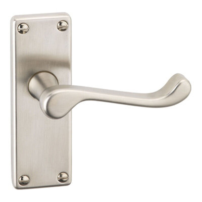 URBNLIVING 118mm Length Victorian Scroll Metal & Satin Nickel Plain Lever Latch Door Handle