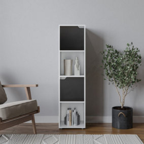 URBNLIVING 119cm Height 4 Cubes White Wooden Bookcase Shelving Display Shelf Black Door Storage Unit