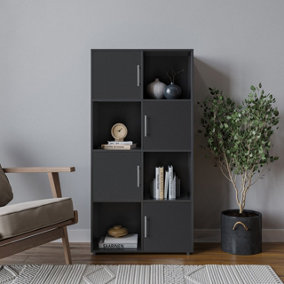 URBNLIVING 119cm Height 8 Cube Bookcase Black Wood Door Metal Handle Display Storage Shelf