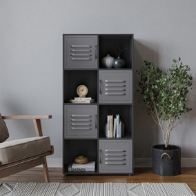 URBNLIVING 119cm Height 8 Cube Bookcase Grey Door Display Storage Unit Shelving Cupboard Black