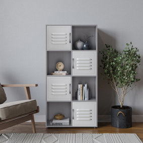 URBNLIVING 119cm Height 8 Cube Bookcase White Metal Door Display Storage Unit Shelving Cupboard Grey