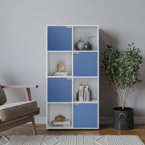 URBNLIVING 119cm Height 8 Cube White Bookcase 4 Blue Door Display Shelf Storage Cupboard Shelving